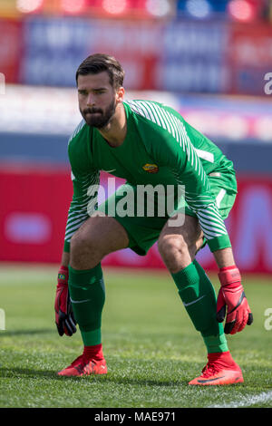 Alisson Ramses Becker von der Roma während Erie der Italienischen eine "Übereinstimmung zwischen Bologna 1-1 Roma auf Renato Dall Ara Stadion am 31. März 2018 in Bologna, Italien. Credit: Maurizio Borsari/LBA/Alamy leben Nachrichten Stockfoto