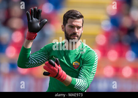 Alisson Ramses Becker von der Roma während Erie der Italienischen eine "Übereinstimmung zwischen Bologna 1-1 Roma auf Renato Dall Ara Stadion am 31. März 2018 in Bologna, Italien. Credit: Maurizio Borsari/LBA/Alamy leben Nachrichten Stockfoto