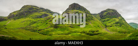 Die berühmten Drei Schwestern Berge in Glencoe, Scottish Highlands. Stockfoto