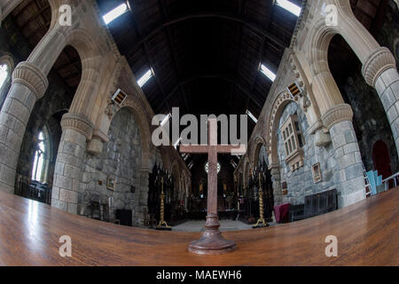 Die außergewöhnliche Architektur des Hl. Conan's Kirk in den Highlands von Schottland - eine Mischung aus architektonischen Stilen auf Loch Awe, Argyll und Bute Stockfoto