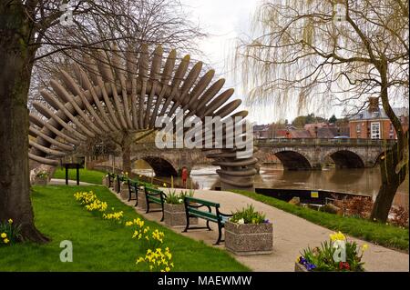 Detail der Quantensprung Skulptur, der das Leben und die Werke von Charles Darwin, in Shrewsbury, Shropshire, England Stockfoto