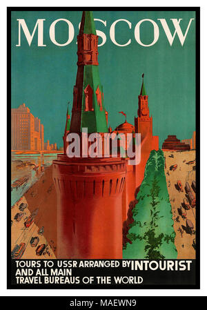 Vintage russischen Travel Poster Moskau/Intourist Reisebüro ca. 1930er Jahre. Stockfoto