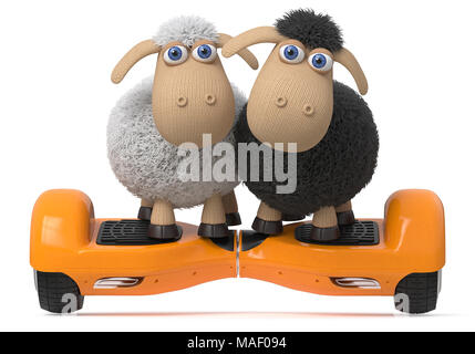 3D-Illustration lustig flauschige Schafe haben verschiedene Dinge/flauschige Tiere sich amüsieren. Stockfoto