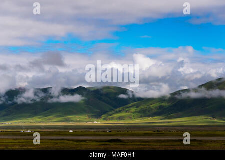 Tibetische Jurten auf der Wiese, Litang, westliches Sichuan, China Stockfoto