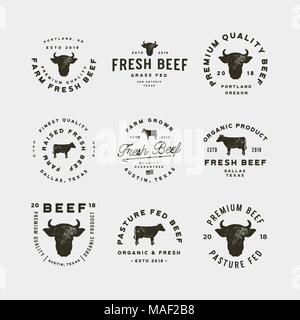 Satz von Premium frisches Rindfleisch Etiketten. Vector Illustration Stock Vektor