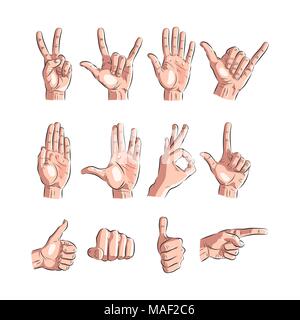 Hand mit verschiedenen Gesten. Vector Illustration Stock Vektor