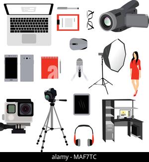 Vektor einrichten Fotografie Ausrüstung Stock Vektor
