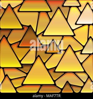 abstraktes Vektor Buntglas-Mosaik Hintergrund - goldene Dreiecke Stock Vektor