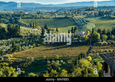 Toskanische Landschaft Blick von San Gimignano Stockfoto