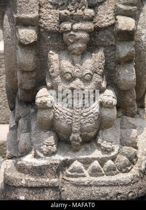 Alte Stein bas-relief mit Löwe, Buddhistischen Tempel Borobudur, Yogyakarta, Zentraljava, Indonesien. Weltkulturerbe der UNESCO Stockfoto