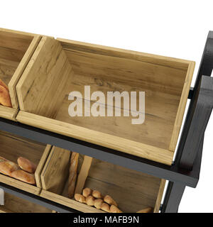 Bäckerei Lattenrost Regal Befestigung auf weißen Hintergrund. 3D-Illustration, Freistellungspfad Stockfoto