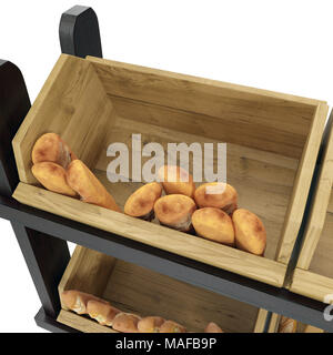 Bäckerei Lattenrost Regal Befestigung auf weißen Hintergrund. 3D-Illustration, Freistellungspfad Stockfoto