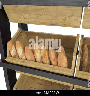 Bäckerei Lattenrost Regal Befestigung auf weißen Hintergrund. 3D-Illustration, Freistellungspfad Stockfoto