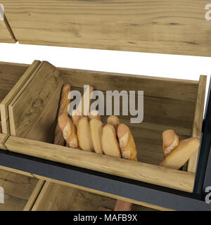Bäckerei Lattenrost Regal Befestigung auf weißen Hintergrund. 3D-Illustration, Freistellungspfad Stockfoto