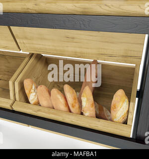 Bäckerei Lattenrost Regal Befestigung auf weißen Hintergrund. 3D-Illustration, Freistellungspfad Stockfoto