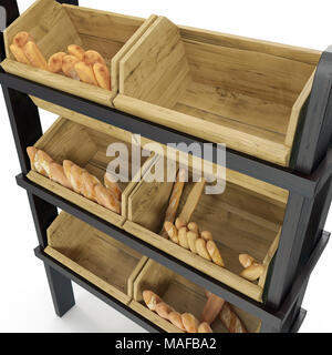 Bäckerei Lattenrost Regal Befestigung auf weißen Hintergrund. 3D-Illustration, Freistellungspfad Stockfoto