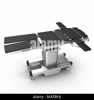 Moderne verstellbare Edelstahl Chirurgie Bett auf einem weißen. 3D-Illustration, Freistellungspfad Stockfoto