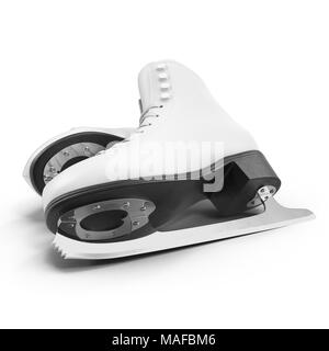 Paar Frauen Abbildung Schlittschuhe isoliert auf Weiss. 3D-Illustration, Freistellungspfad Stockfoto