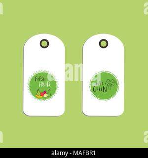 Satz von Vector eco oder Tag, Bio Green Logo. Vegane Zeichen für Cafe, Restaurants, Produkte verpacken. Hand Blätter, Zweige, Anlage Elemente mit Stock Vektor