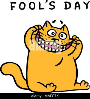 Cute fat orange Katze macht ein lustiges Gesicht. April Urlaub ist des Narren. Vector Illustration. Stock Vektor