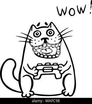 Video gamer Katze spielt auf der Konsole. Computer Spiele. Lustige cartoon Tier Charakter. Isolierte Vector Illustration. Stock Vektor