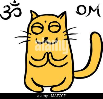 Süße orange Katze Tik Meditation. Vector Illustration. Om Zeichen und Symbol. Funny pet-Charakter. Stock Vektor
