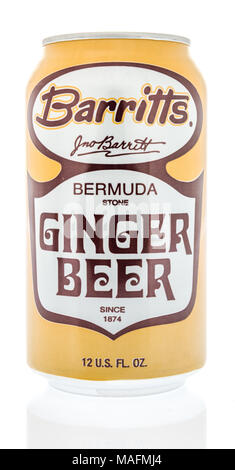 Winneconne, WI - 30 März 2018: Ein einzelner kann der Barritts Bermuca Ingwer Bier auf einem isolierten Hintergrund. Stockfoto