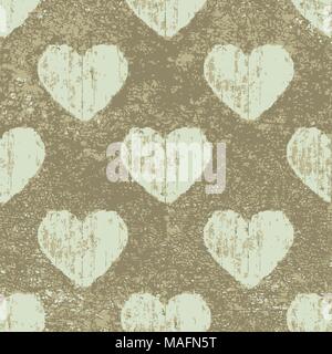 Conversational grunge style Herzen Motiv Muster in weiss und braun Farben Stock Vektor