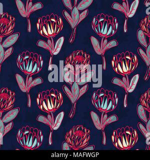 Protea Hand gezeichnet nahtlose Vektor Muster. Stock Vektor