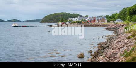 Panoramische Sicht des Shieldaig, Dorf im Wester Ross in der nordwestlichen Highlands von Schottland. Stockfoto