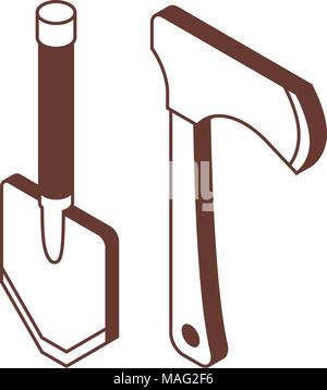 Schaufel und Hacke isometrische Symbole Stock Vektor