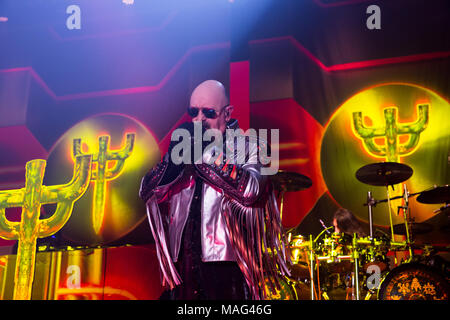 Heavy Metal Legende Judas Priest auf ihre Feuerkraft Tour Tribut Gemeinschaften Zentrum in Oshawa, Ontario, Kanada. Bobby Singh/@fohphoto Stockfoto