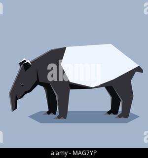 Flache geometrische Malayan tapir Stock Vektor