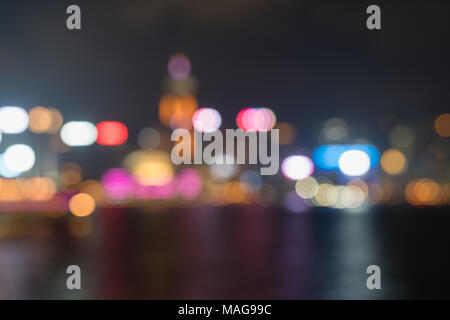 Abstrakte Hochhaus Lichter der Stadt, Hong Kongs Victoria Harbour und Commericial Insel beleuchtet in und abstrakten urbanen Bild der Stadt Nacht leuchtet. Stockfoto