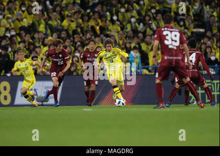 Chiba, Japan. 30 Mär, 2018. Junya Ito (Reysol) Fußball: 2018 J1 Liga Match zwischen Kashiwa Reysol 2-1 Vissel Kobe bei Hitachi Kashiwa Stadion in Chiba, Japan. Quelle: LBA/Alamy leben Nachrichten Stockfoto