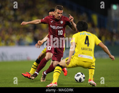 Chiba, Japan. 30 Mär, 2018. Lukas Podolski (vissel) Fußball: 2018 J1 Liga Match zwischen Kashiwa Reysol 2-1 Vissel Kobe bei Hitachi Kashiwa Stadion in Chiba, Japan. Quelle: LBA/Alamy leben Nachrichten Stockfoto