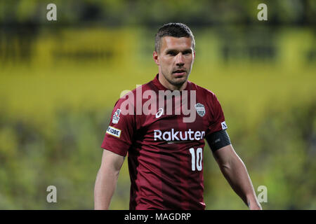 Chiba, Japan. 30 Mär, 2018. Lukas Podolski (vissel) Fußball: 2018 J1 Liga Match zwischen Kashiwa Reysol 2-1 Vissel Kobe bei Hitachi Kashiwa Stadion in Chiba, Japan. Quelle: LBA/Alamy leben Nachrichten Stockfoto