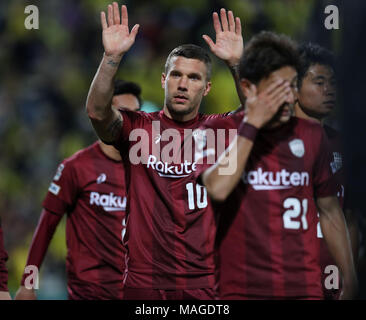 Chiba, Japan. 30 Mär, 2018. Lukas Podolski (vissel) Fußball: 2018 J1 Liga Match zwischen Kashiwa Reysol 2-1 Vissel Kobe bei Hitachi Kashiwa Stadion in Chiba, Japan. Quelle: LBA/Alamy leben Nachrichten Stockfoto