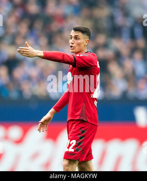 Gelsenkirchen, Deutschland. 31 Mär, 2018. Vincent SIERRO (FR), Geste, Gestik, Fussball 1. 1. Fussballbundesliga, 28. Spieltag, FC Schalke 04 (GE) - SC Freiburg (FR) 2:0, am 31.03.2018 in Gelsenkirchen. | Verwendung der weltweiten Kredit: dpa/Alamy leben Nachrichten Stockfoto