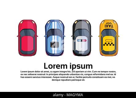 Satz von Autos Top View Taxi, Polizei Fahrzeug isoliert auf weißem Hintergrund Stock Vektor