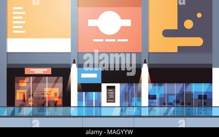 Moderne Store mit vielen Geschäften und Supermarkt leer Innen keine Personen Stock Vektor