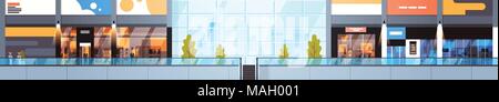 Moderne Store mit vielen Geschäften und Supermarkt horizontale Banner leeren Innenraum keine Personen Stock Vektor