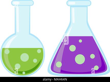 Bunte cartoon Wissenschaft Reagenzglas Icon Set. Bildung Thema Vector Illustration für Geschenkkarte Zertifikat Banner, Aufkleber, Abzeichen, Stempel, Logo, La Stock Vektor