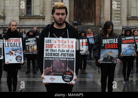 Tiere, die Verteidiger der Menschenrechte Protest die Vivisektion in pharmazeutischen Labors, Lyon, Frankreich Stockfoto