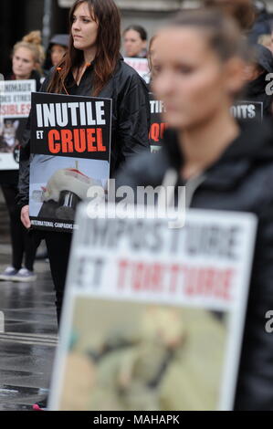 Tiere, die Verteidiger der Menschenrechte Protest die Vivisektion in pharmazeutischen Labors, Lyon, Frankreich Stockfoto