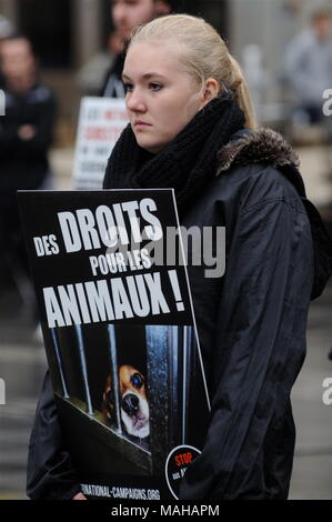 Tiere, die Verteidiger der Menschenrechte Protest die Vivisektion in pharmazeutischen Labors, Lyon, Frankreich Stockfoto