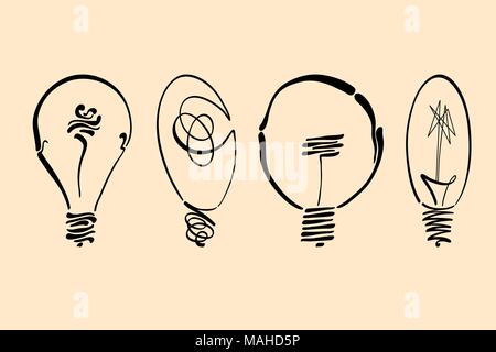 Glühlampe Vektor Bild, Hand gezeichnet Glühbirne verwendbar als Logo, Symbol, Clipart, Symbol oder Idea Design Element in modernen und schlichten Design. Stock Vektor