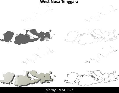 West Nusa Tenggara Umriss Karte gesetzt Stock Vektor