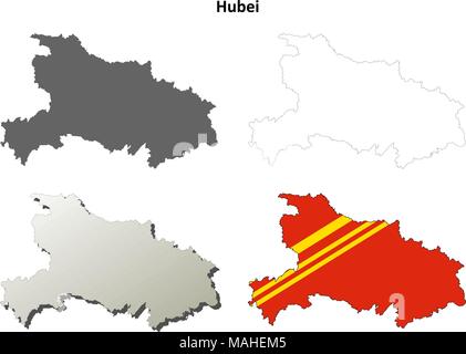 Hubei leere Umriss Karte gesetzt Stock Vektor