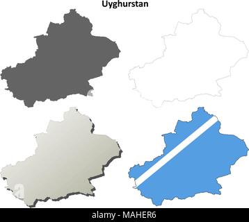 Uyghurstan Gliederung Karte Set - uigurischen version Stock Vektor